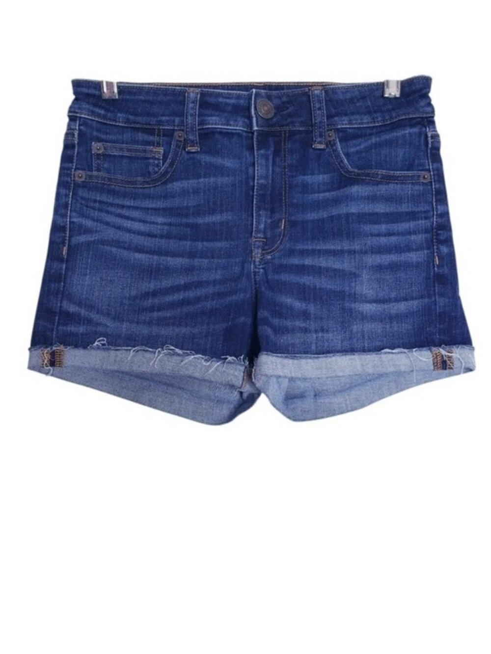 American Eagle Hi Rise Shortie Raw Hem Cuffed Denim Jean Shorts Women's Size 4